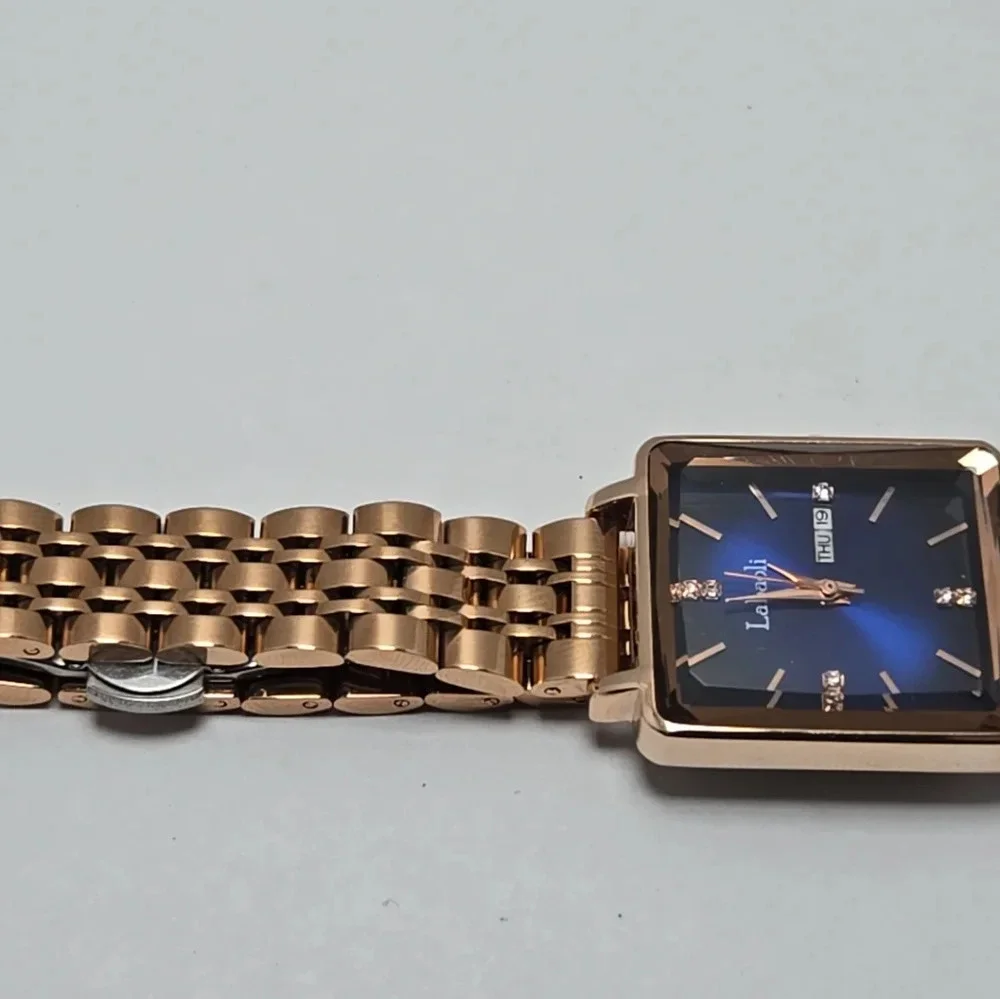 Womens Labaoli Day Date Blue Dial Rose Gold Stainless Steel Watch LA258M Dainty